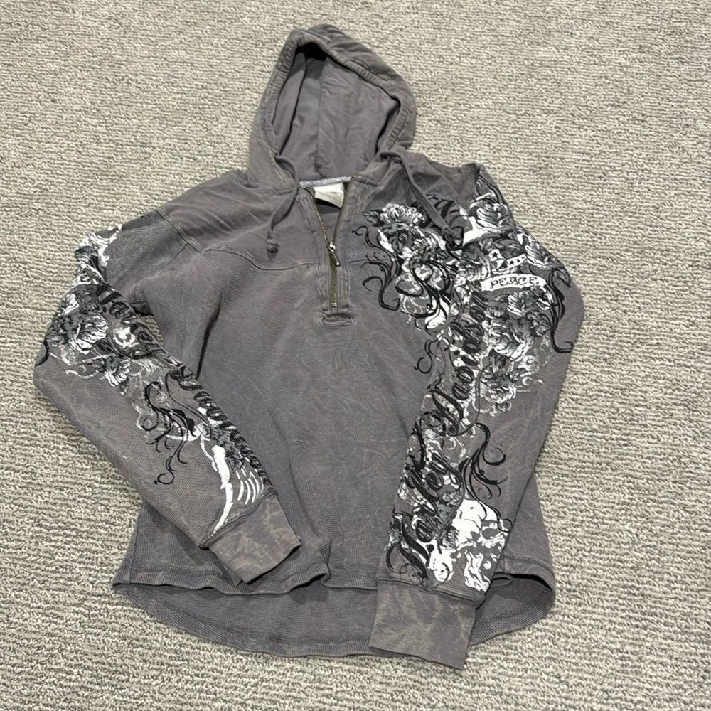 Women's Harley Davidson Gray Graphic Hooded Pullover Top